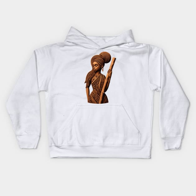 Afrocentric Woman Wooden Carving Kids Hoodie by Graceful Designs